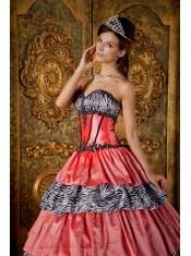 Luxurious Ball Gown Sweetheart Floor-length Zebra Ruffles Quinceanera Dress