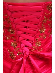 Modest  Ball Gown Strapless Floor-length Orangza Applqiues Red Quinceanera Dress