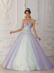 Multi-Color A-Line / Princess Sweetheart Floor-length Taffeta and Tulle Beading and Sequins Quinceranera Dress