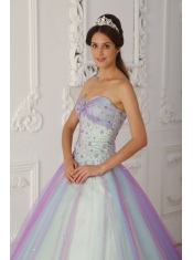 Multi-Color A-Line / Princess Sweetheart Floor-length Taffeta and Tulle Beading and Sequins Quinceranera Dress