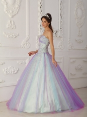 Multi-Color A-Line / Princess Sweetheart Floor-length Taffeta and Tulle Beading and Sequins Quinceranera Dress
