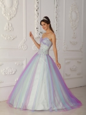 Multi-Color A-Line / Princess Sweetheart Floor-length Taffeta and Tulle Beading and Sequins Quinceranera Dress