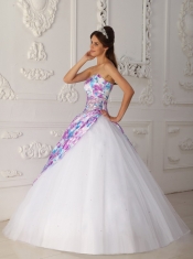 Multi-color A-line Sweetheart Floor-length Tulle Appliques Quinceanera Dress