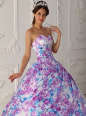 Multi-color A-line Sweetheart Floor-length Tulle Appliques Quinceanera Dress