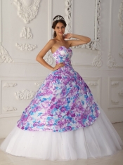 Multi-color A-line Sweetheart Floor-length Tulle Appliques Quinceanera Dress