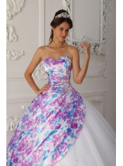 Multi-color A-line Sweetheart Floor-length Tulle Appliques Quinceanera Dress