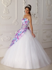Multi-color A-line Sweetheart Floor-length Tulle Appliques Quinceanera Dress