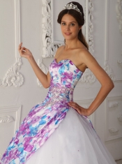 Multi-color A-line Sweetheart Floor-length Tulle Appliques Quinceanera Dress