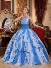 Multi-color Ball Gown One Shoulder Floor-length Ruffles Quinceanera Dress