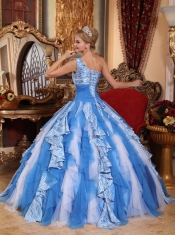 Multi-color Ball Gown One Shoulder Floor-length Ruffles Quinceanera Dress