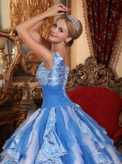 Multi-color Ball Gown One Shoulder Floor-length Ruffles Quinceanera Dress