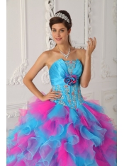 Multi-color Ball Gown Strapless Floor-length Organza Appliques and Hand Made Flower Quinceanera Dress