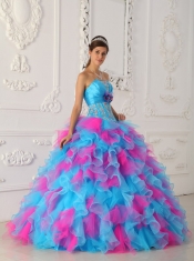 Multi-color Ball Gown Strapless Floor-length Organza Appliques and Hand Made Flower Quinceanera Dress