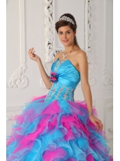 Multi-color Ball Gown Strapless Floor-length Organza Appliques and Hand Made Flower Quinceanera Dress