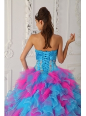 Multi-color Ball Gown Strapless Floor-length Organza Appliques and Hand Made Flower Quinceanera Dress