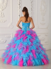 Multi-color Ball Gown Strapless Floor-length Organza Appliques and Hand Made Flower Quinceanera Dress