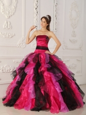 Multi-color Ball Gown Strapless Floor-length Organza Appliques and Ruffles Quinceanera Dress