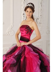 Multi-color Ball Gown Strapless Floor-length Organza Appliques and Ruffles Quinceanera Dress