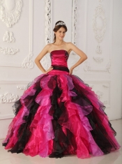 Multi-color Ball Gown Strapless Floor-length Organza Appliques and Ruffles Quinceanera Dress