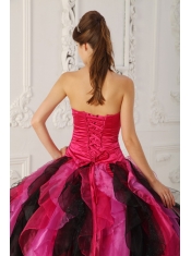 Multi-color Ball Gown Strapless Floor-length Organza Appliques and Ruffles Quinceanera Dress
