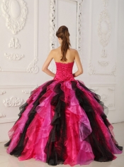 Multi-color Ball Gown Strapless Floor-length Organza Appliques and Ruffles Quinceanera Dress