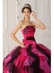 Multi-color Ball Gown Strapless Floor-length Organza Appliques and Ruffles Quinceanera Dress