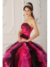 Multi-color Ball Gown Strapless Floor-length Organza Appliques and Ruffles Quinceanera Dress