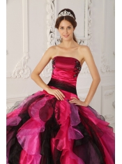 Multi-color Ball Gown Strapless Floor-length Organza Appliques and Ruffles Quinceanera Dress