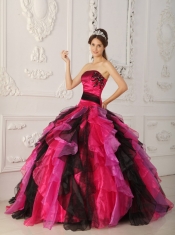 Multi-color Ball Gown Strapless Floor-length Organza Appliques and Ruffles Quinceanera Dress