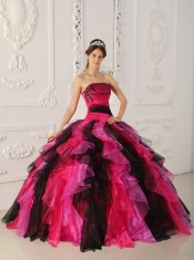 Multi-color Ball Gown Strapless Floor-length Organza Appliques and Ruffles Quinceanera Dress