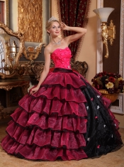 Multi-color Ball Gown Strapless Floor-length Organza Appliques Quinceanera Dress