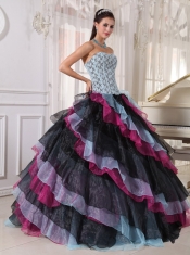 Multi-color Ball Gown Strapless Floor-length Organza Appliques With Beading Quinceanera Dress