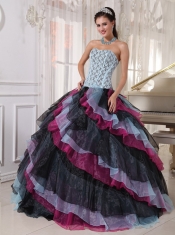 Multi-color Ball Gown Strapless Floor-length Organza Appliques With Beading Quinceanera Dress