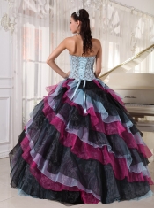 Multi-color Ball Gown Strapless Floor-length Organza Appliques With Beading Quinceanera Dress
