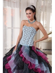 Multi-color Ball Gown Strapless Floor-length Organza Appliques With Beading Quinceanera Dress