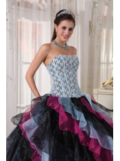 Multi-color Ball Gown Strapless Floor-length Organza Appliques With Beading Quinceanera Dress