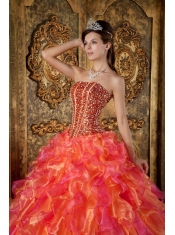 Multi-Color Ball Gown Strapless Floor-length Organza Beading and Ruffles Quinceanera Dress