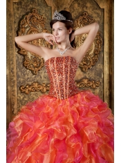 Multi-Color Ball Gown Strapless Floor-length Organza Beading and Ruffles Quinceanera Dress