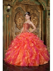 Multi-Color Ball Gown Strapless Floor-length Organza Beading and Ruffles Quinceanera Dress