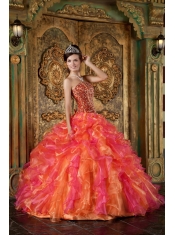 Multi-Color Ball Gown Strapless Floor-length Organza Beading and Ruffles Quinceanera Dress