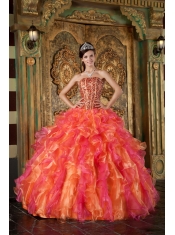 Multi-Color Ball Gown Strapless Floor-length Organza Beading and Ruffles Quinceanera Dress