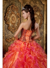 Multi-Color Ball Gown Strapless Floor-length Organza Beading and Ruffles Quinceanera Dress