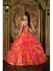 Multi-Color Ball Gown Strapless Floor-length Organza Beading and Ruffles Quinceanera Dress