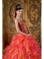 Multi-Color Ball Gown Strapless Floor-length Organza Beading and Ruffles Quinceanera Dress