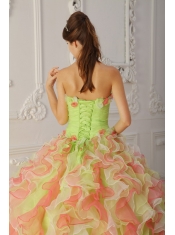 Multi-Color Ball Gown Strapless Floor-length Organza Hand Flowers and Ruffles Quinceanera Dress