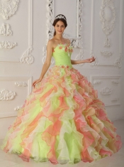 Multi-Color Ball Gown Strapless Floor-length Organza Hand Flowers and Ruffles Quinceanera Dress