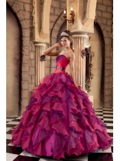 Multi-color Ball Gown Strapless Floor-length Organza Ruffles Quinceanera Dress