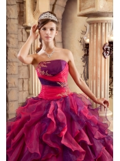 Multi-color Ball Gown Strapless Floor-length Organza Ruffles Quinceanera Dress