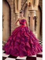 Multi-color Ball Gown Strapless Floor-length Organza Ruffles Quinceanera Dress