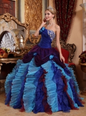 Multi-color Ball Gown Strapless Floor-length Taffeta and Organza Appliques with Beading Quinceanera Dress